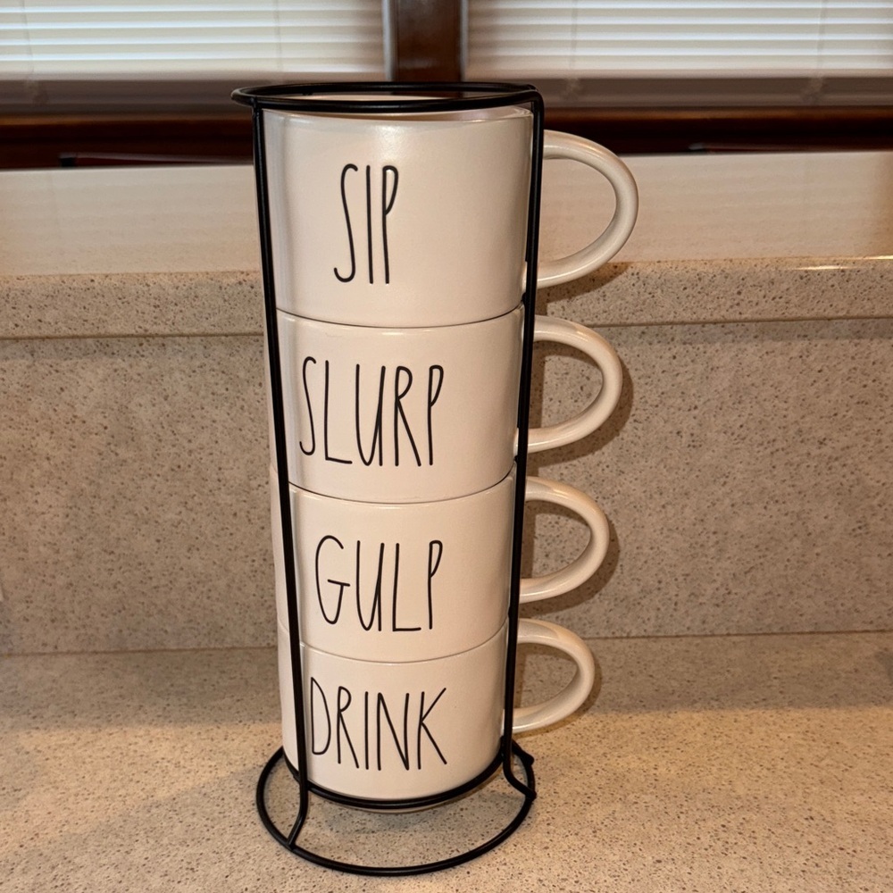 Rae Dunn Stackable White Mug Set with Stand